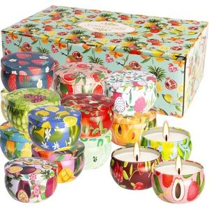16 Pack Fruit Scented Aromatherapy Candles Gift Set Natural Soy Wax 2.5oz NEW
